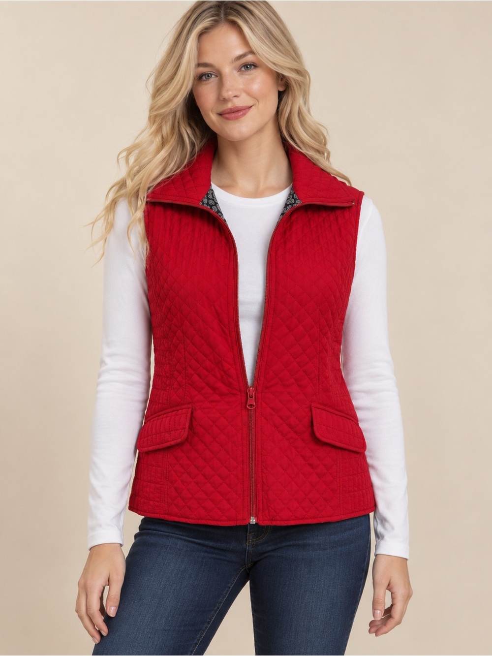 Peck & Peck Red Diamond Quilted Zip Vest